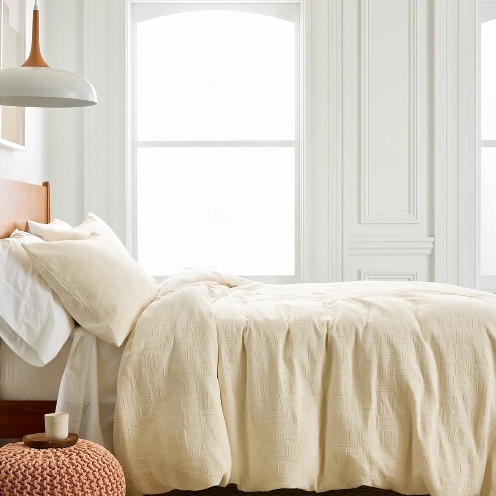 NWT Quince Checkered Matelasse Twin Duvet Cover Set in Undyed - Picture 6 of 7